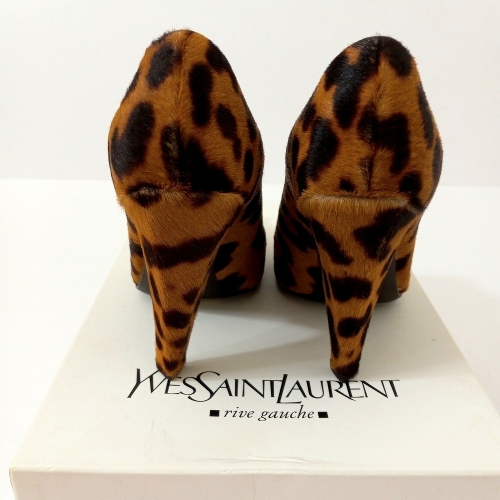 Yves Saint Laurant Vintage Leopard Print Calf Hair Tassle Heel Pumps NIB 6.5M - Picture 3 of 7
